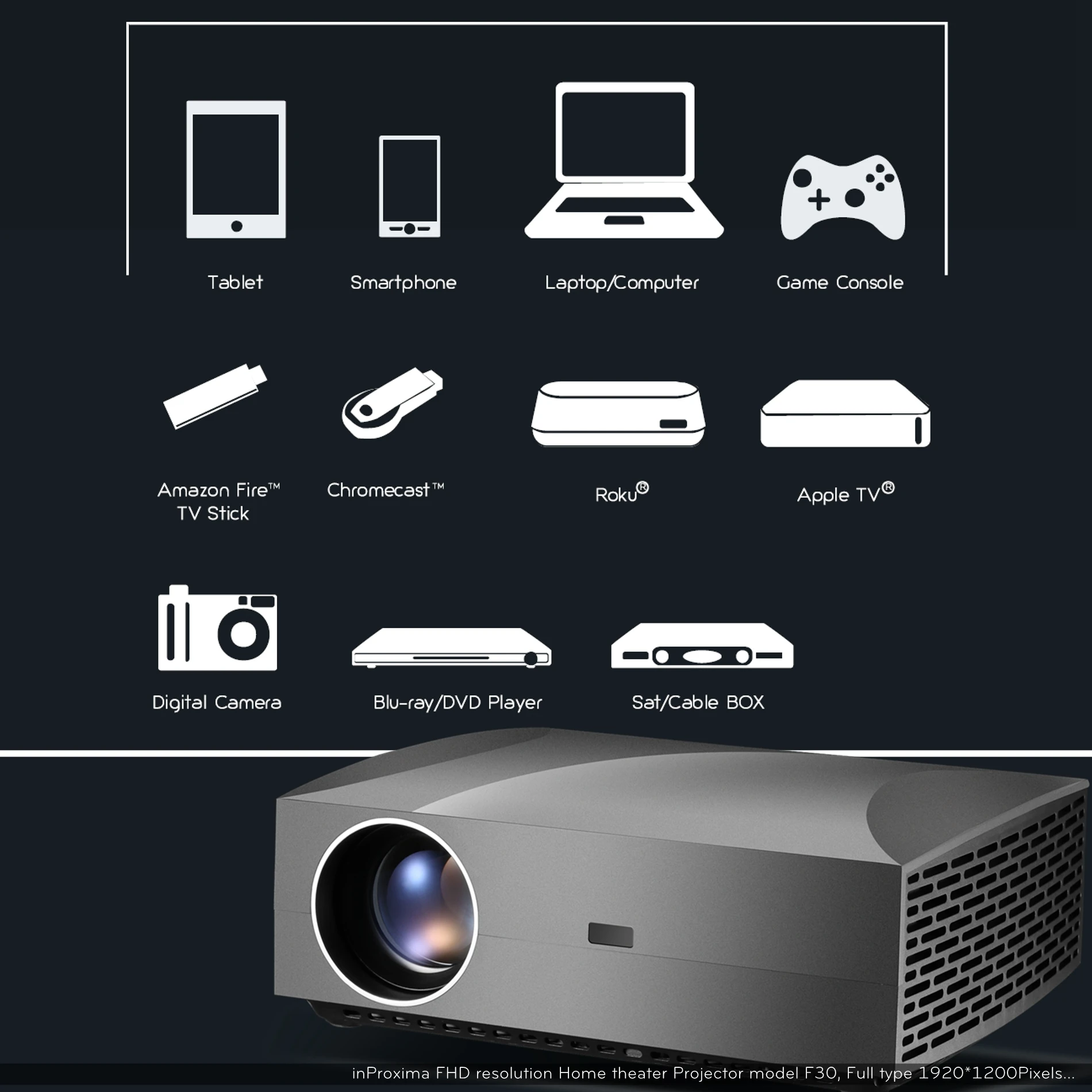 

Inproxima F30, support 4K class led portable projector 1080P Projector in 2019, 4200 lumens bring your life into your family, N/a