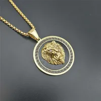 

DAIHE Gold-plated lion head stainless steel mens pendant necklace