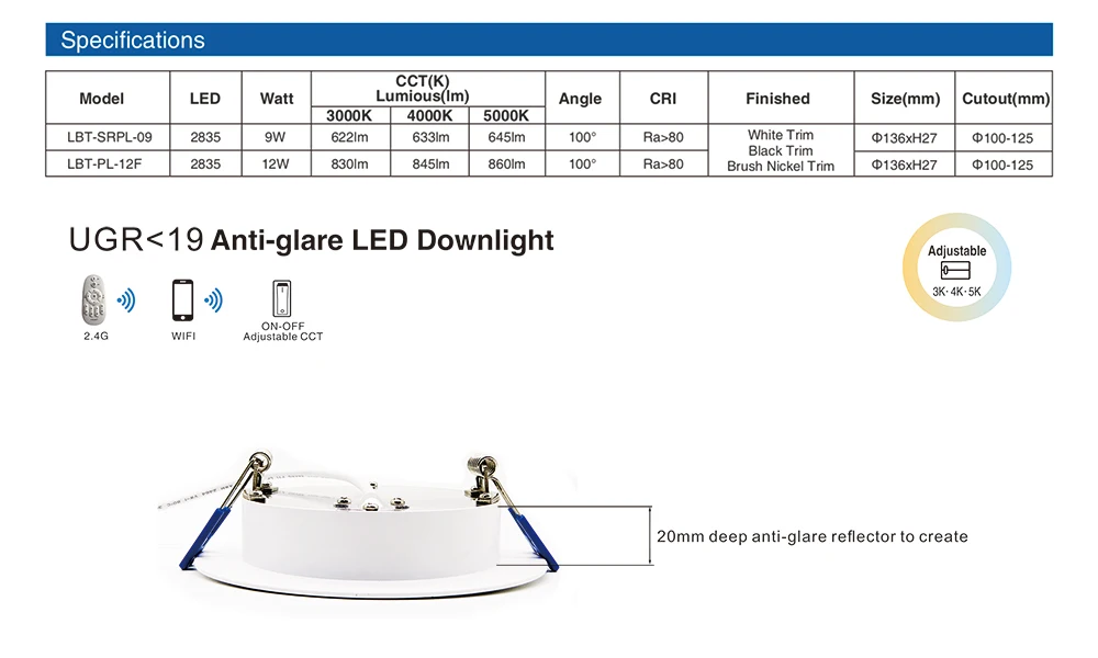 Zhongshan lanbot 4inch 9w round anti-glare recessed led downlight with junction box