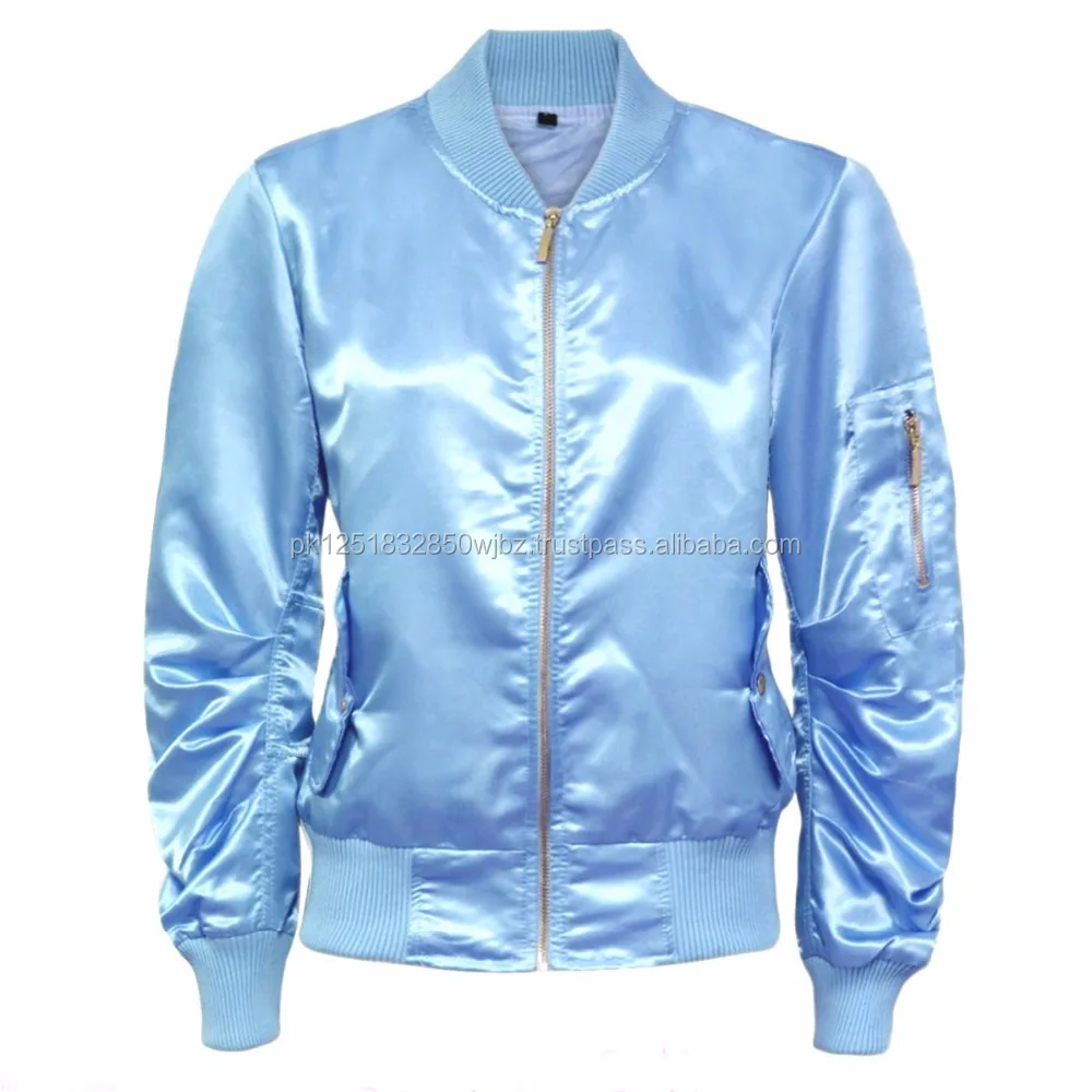 light blue satin bomber jacket