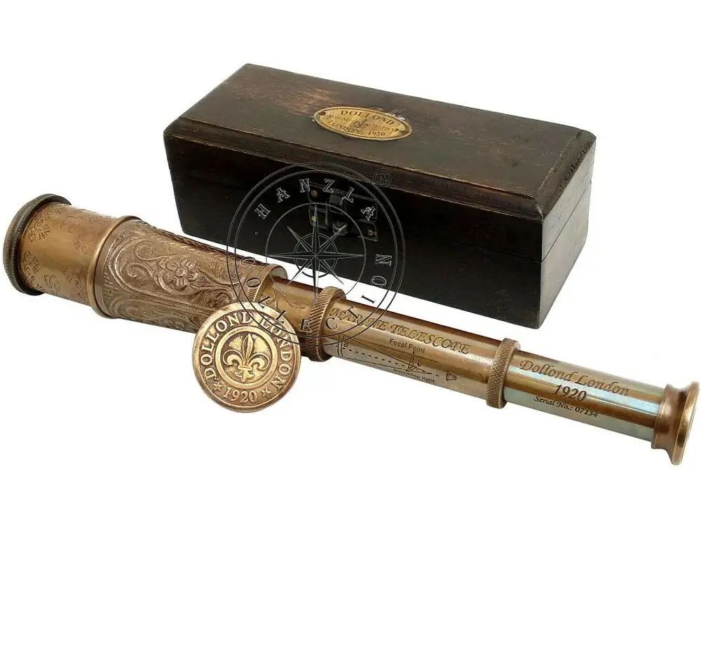 16 pulgadas de Marina Náutica Catalejo Telescopio de Latón de Cuero con Caja De Madera-Regalo