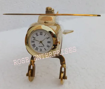 Nautical Vintage Home Decor Brass Airplane Clock Gifted Item