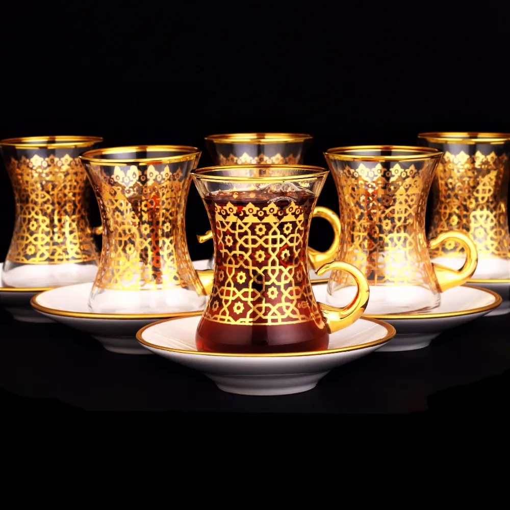 Agra Gold Color Turkish Tea Set With Holder Buy Turkish Tea Set,Agra