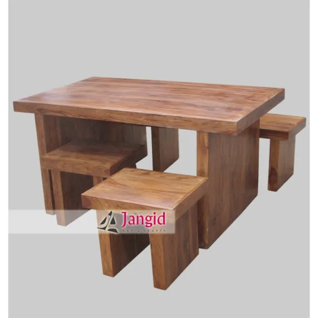New Style Wooden Sheesham Thick Wood Slab Rectangular Dining Table Set With 4 Chairs Buy New Style Dining Table Set Rectangular Dining Table With 4