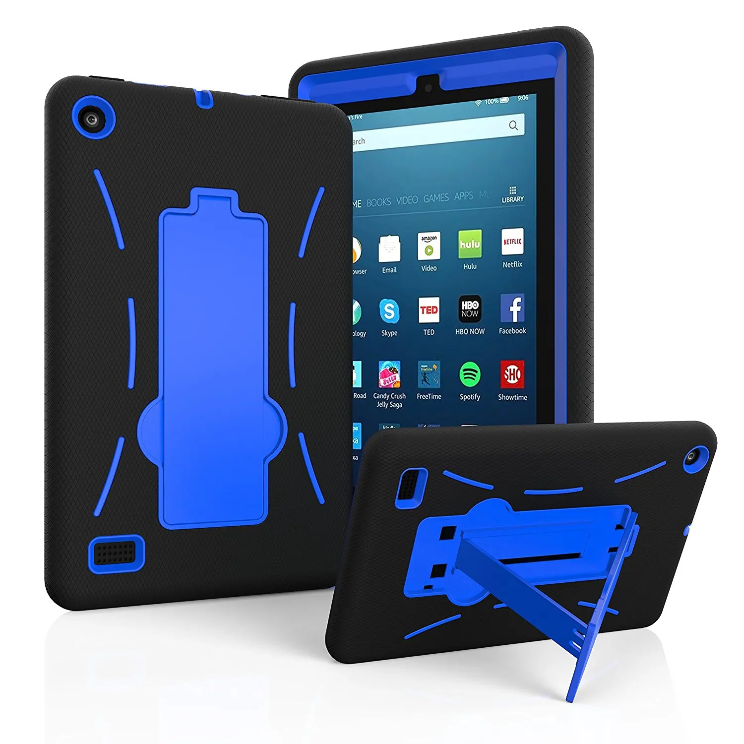 Amazon Fire 7" 2017 Case, EpicGadget(TM) 7th Generation Fire 7 Heavy Duty Hybrid Case Full Protection Cover with Kickstand For Fire 7 inch Display + Screen Protector and 1 Stylus (Black/Blue)