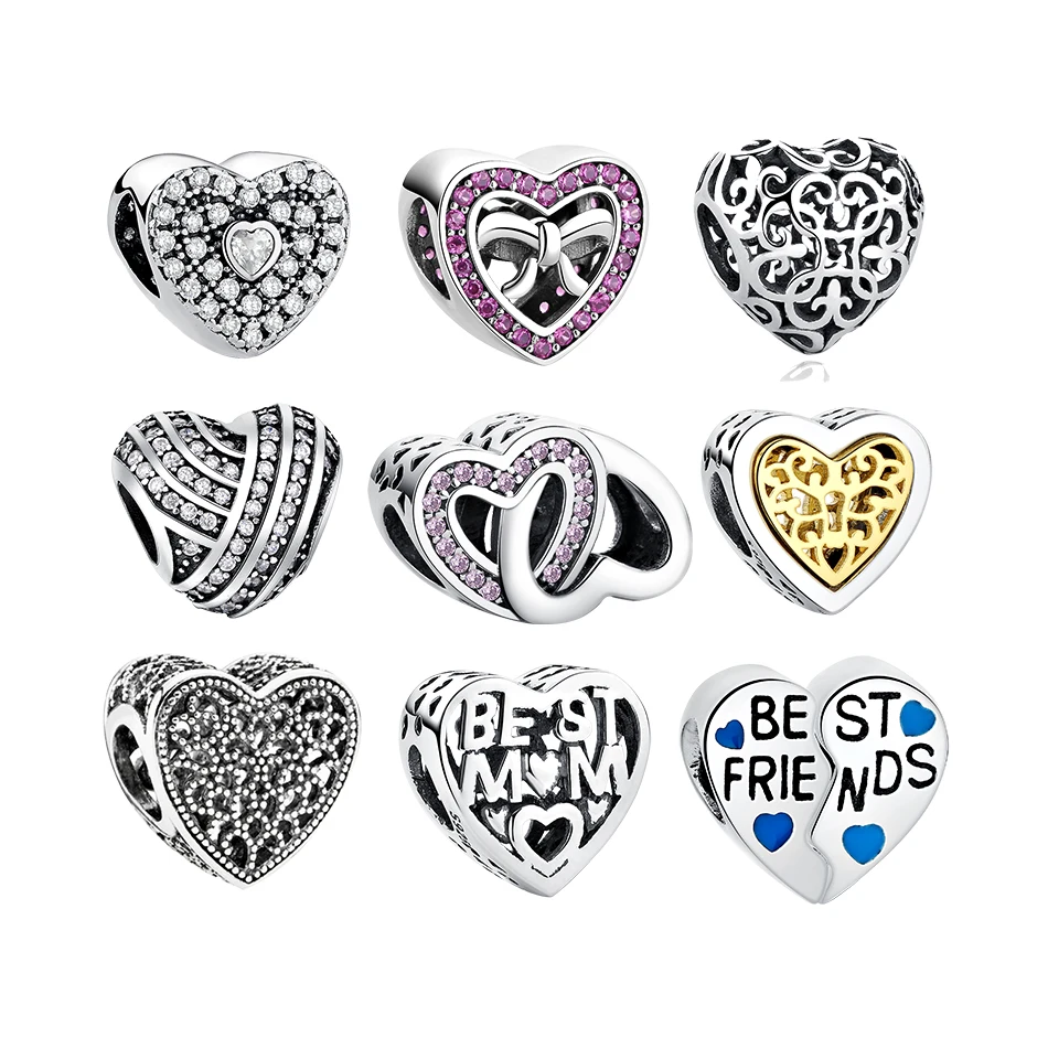 

Wholesale 925 Sterling Silver CZ Charm Heart Charm with Pink Enamel for DIY Bracelet&Necklace Making Free Customized