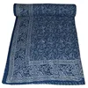 Indian Vintage Cotton Kantha Work Quilt Throws Gudari Blankets Indigo Print Bedspread Bedding
