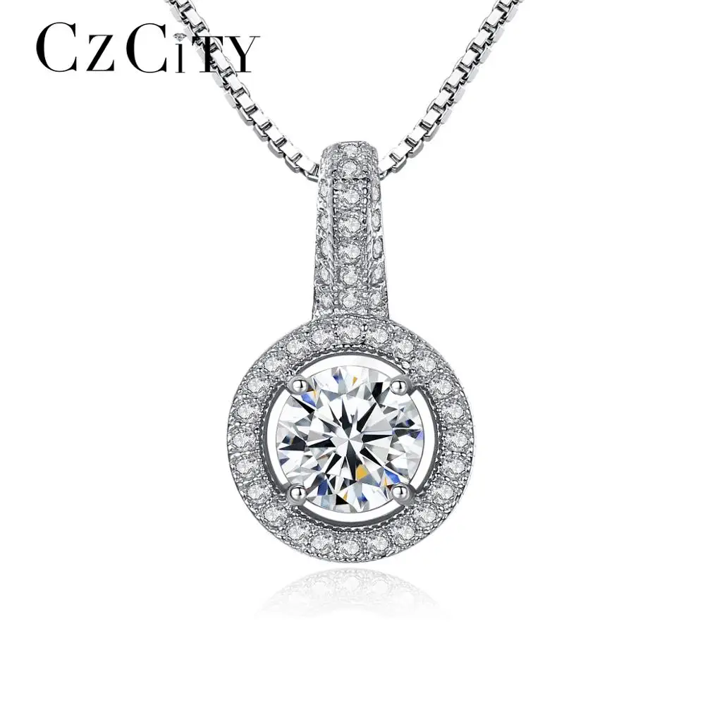 

CZCITY Double Circle Cubic Zirconia Tiny CZ Silver Jewelry Necklace Italy Box Chian Necklaces