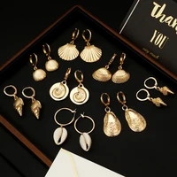 

Natural Shell Alloy Earrings Gold Bohemian Stars Summer Conch Sea Shell Drop Seashell Earrings