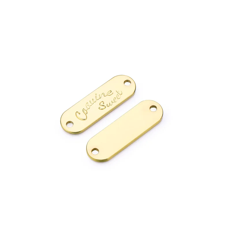 High quality gold metal shoelace brand name logo tag with custom logo
