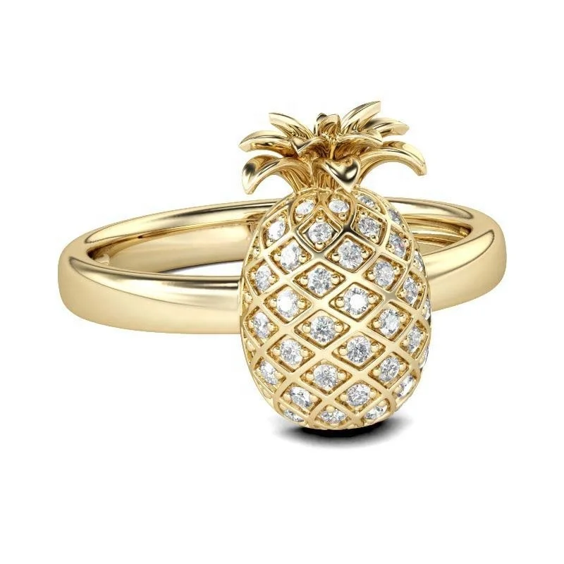 

Wedding Jewelry Fine Jewelry 925 Silver Real 18k Gold Plated Zirconia Pineapple Ring