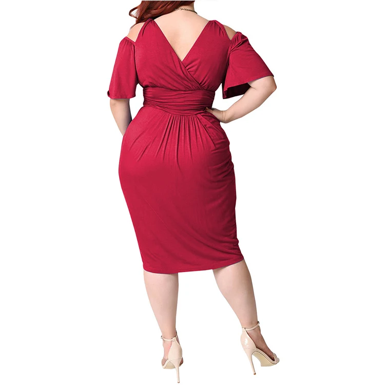 Amazon Hot Solid 4 Colors M5xl Black Midi Fashion Plus Size Dress