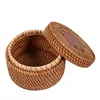 Durable Vintage Round Rattan Storage Box With Lid/ Sundries pu-erh tea box