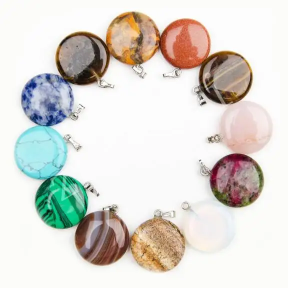 

Natural Crystal Rounded Shaped Necklace Gemstones stone pendants nummular Necklace, Multi color available