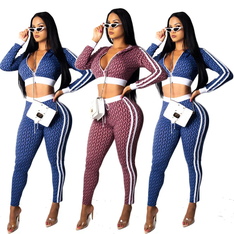 

Women custom long sleeve high quality sexy print bodycon dress two piece set women clothing, Blue;red