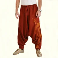 

Vintage Loose Baggy Pants Cosp Traditional Prints Thai Hill Tribe Fabric Men's Harem Pants with Ankle Straps Medieval Style Mens