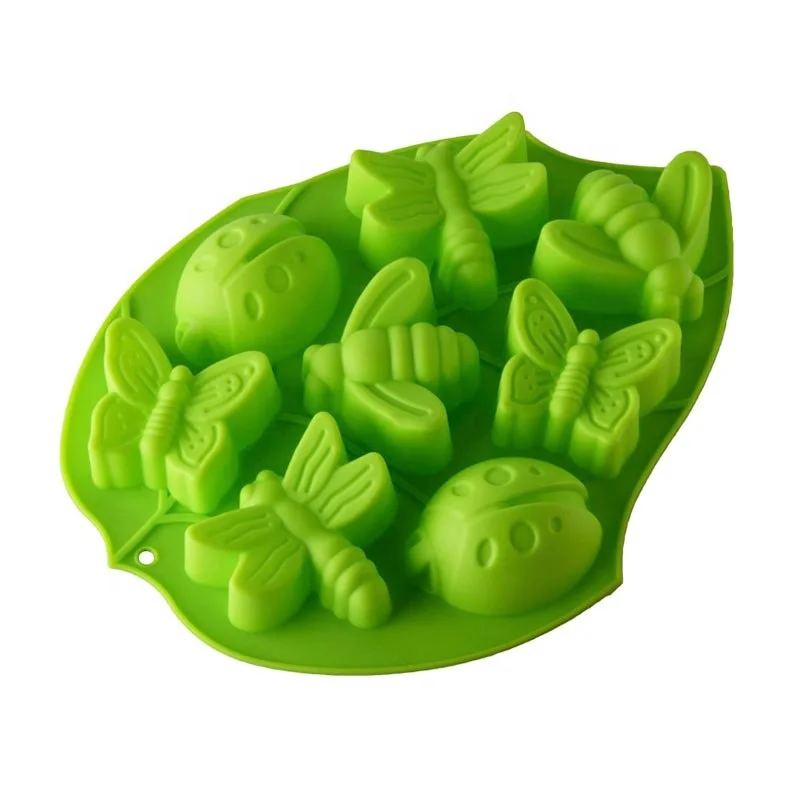 

8 Insect Bee Baking Moulds Soap Molds Butterfly Silicone Cake Mold, Red,orange,blue,green