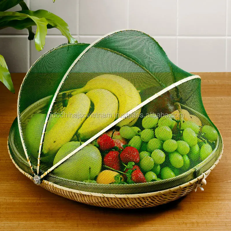 Bamboo Fruit Basket With Net Cover,Bamboo Food Basket,Fruit Basket