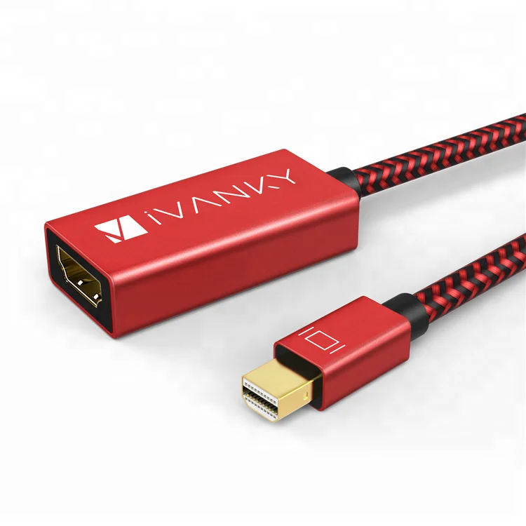 

iVanky 4K@60Hz Braided 4K Mini DisplayPort Male to HDMI Female Adapter Mini DP to HDMI Cable Thunderbolt to HDMI Adapter, Red nylon braid