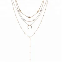 

Fashion Long Chain Elephant Charm Crystal Celestial Moon 4 Layered Necklace