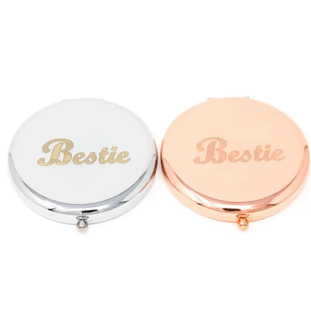 

Custom logo Double Compact Cosmetic Makeup Round Pocket Purse Magnification Jewel Mirror, Rose gold, gold, silver