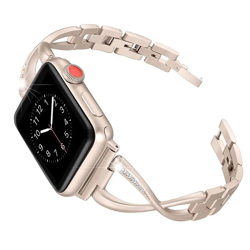 

Luxury Women Rhinestone X-Link Stainless Steel Wrist Strap For Apple Watch 4 Band