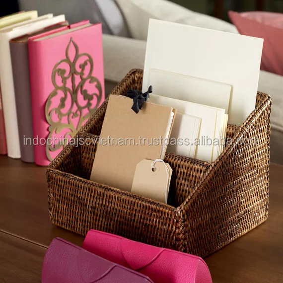 
Natural eco-friendly rattan letter holder, desktop organizer 