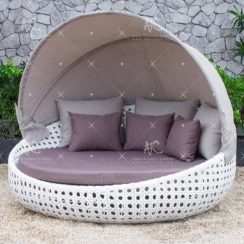 Modern Poly Rattan Wicker Patio Round Lounger With Canopy Outdoor Modern Poly Rattan Wicker Patio Round Lounger With Canopy Outdoor Furniture