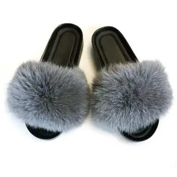 ladies fur sliders