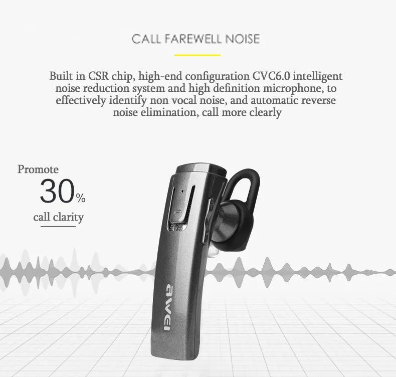 YanDex Awei A833BL Hands Free Car Handsfree BT Earbud Wireless Headphone Auriculares Mini BT Headset Earphone For Phone iPhone