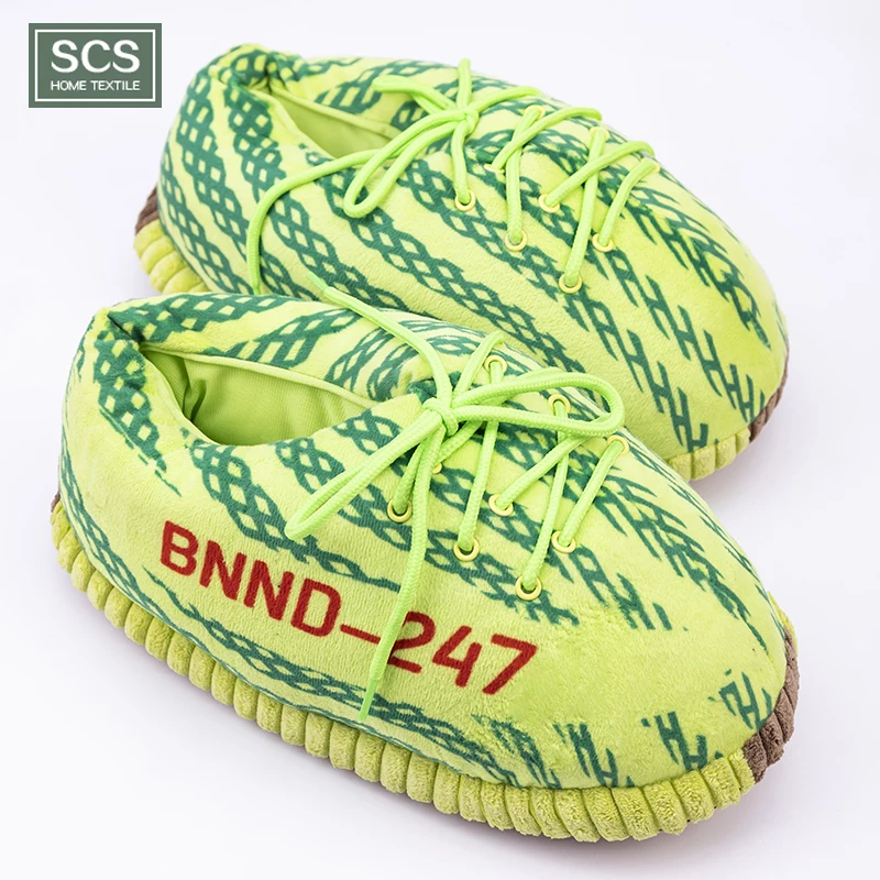 

Custom high quality soft adult size plush yeezy slippers sneakers