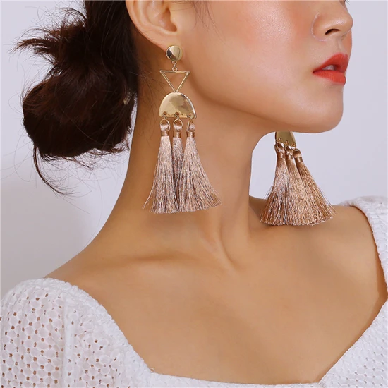 

Fashion Exaggerated Earrings Personality Retro Long Style Hand-made Tassel Earrings, Picture shows