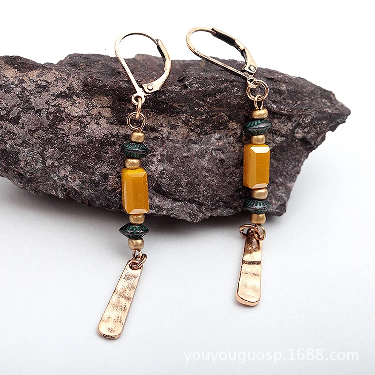 

Women Vintage Natural Stone Dangle Earrings Designer Bohemian Long Earrings Jewelry (KDR035), Same as the picture