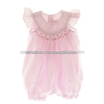 Light Pink Gingham Smocked Baby Girls Bubble - Buy Baby Angel-sleeve Bubble,Pink Bubble Dress 