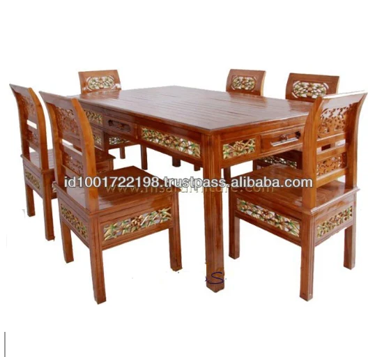 
Antique Dining Table Set and 6 chairs wooden carved furniture 