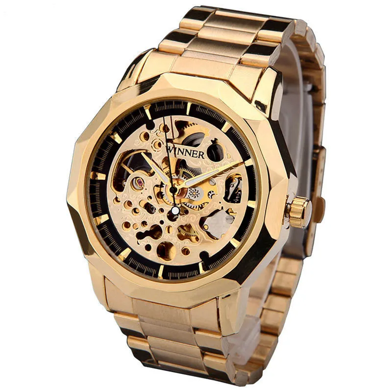 

WINNER-199 Unique Skeleton Style Mechanical Watches Popular Automatic Stainless Steel Band Hand Watches for Men, Mixcolor