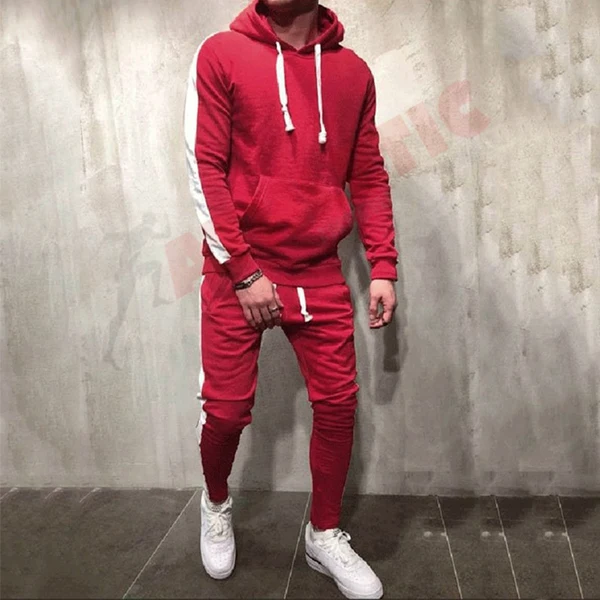 red jogging suit