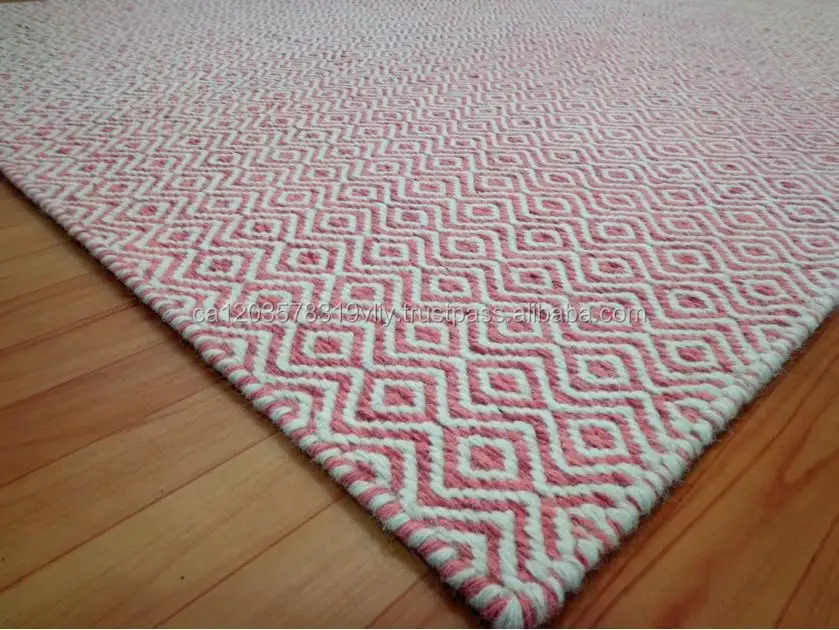 Banaras Pink Flat Weave Wool Handmade Dhurrie Indian Rugs Buy Carpet