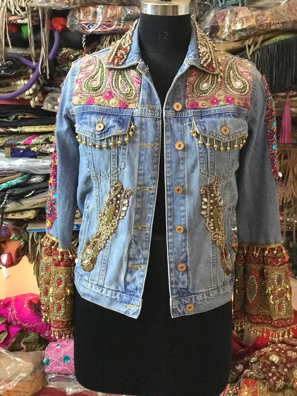 mirror work denim jacket