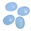 Oval checkerboard rose cut flat back cabochon aqua chalcedony