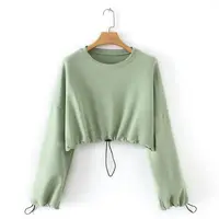 

Wholesale Womens Loose Fit French Terry Crop Top Cropped Sweatshirt With Cuff and Hem String