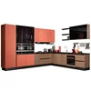 OPPEIN 2019 Bold Orange Colored Painted Cabinet Kitchen Design