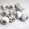 Set of 10 - Grey / White Black Silver Vintage Ceramic Porcelain Cupboard Knob