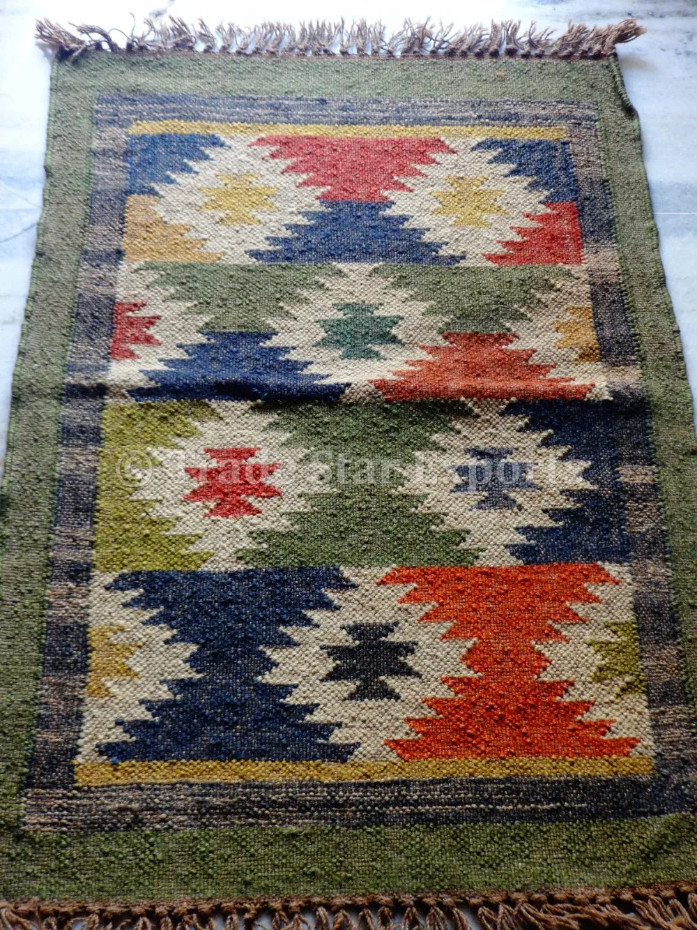 Turkish Kilim Oriental Area Rug Floor Carpet Kelim Block Print Yoga Mat Art
