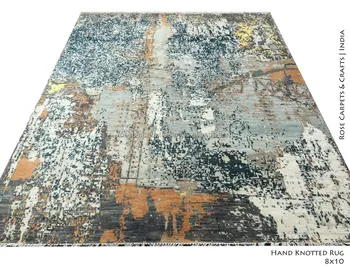 Hand Knotted Indian Contemporary Wool Silk Rug Indian Contemporary Wool Silk Rug