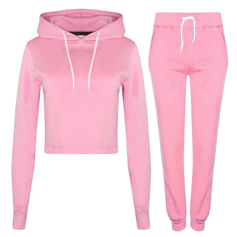 New Fashion Womens Sports Training Jogging Crop Track Suits Tops Jogger ...