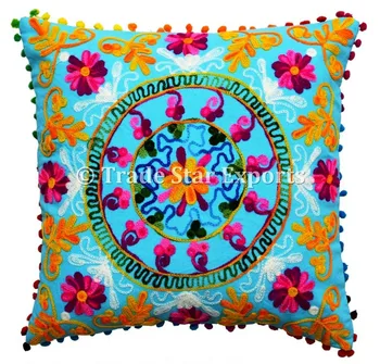 Uzbek Suzani Fabric Throw Pillow Case Cover 16x16 Indian Cushion