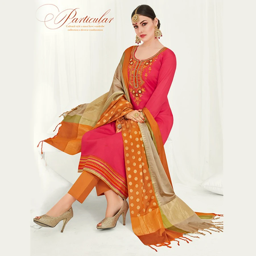 Khatli Work Casual Wear Churidar Suits With Banarasi Dupatta Buy