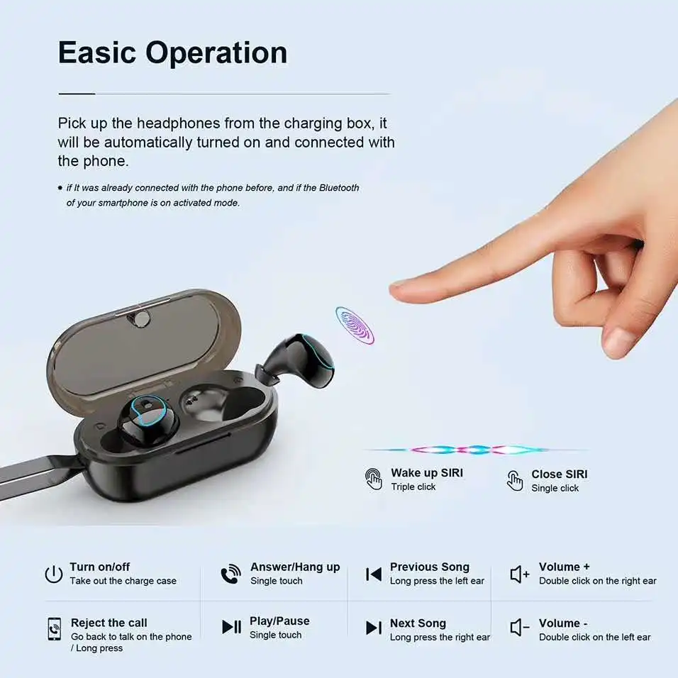 2019 High Quality TWS Earbuds Bluetooth 5.0 Earphone with Charging Case for Mobile Phone - ANKUX.COM