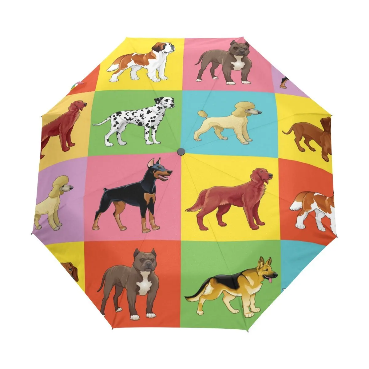 WOZO Colorful Dog Puppy Pug Dachshund 3 Folds Auto Open Close Umbrella